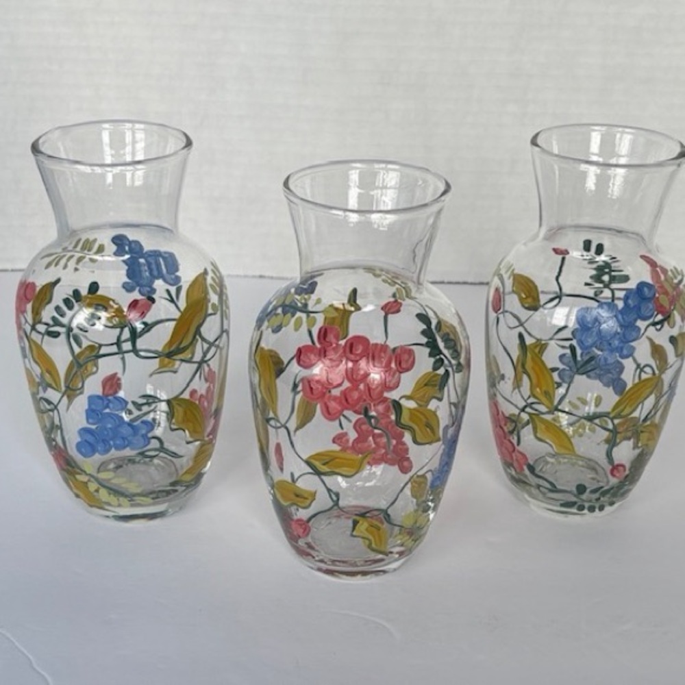 New Glass Painted Floral Bud Vases | Set of 3
